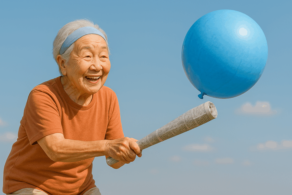 風船を叩くシニア