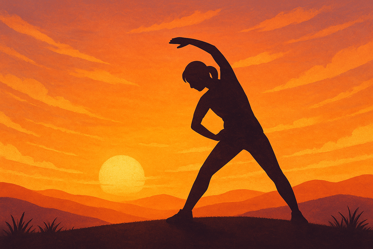 朝日の中でストレッチ