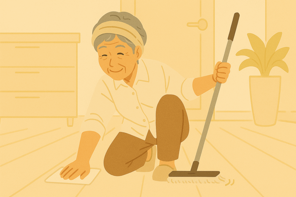 掃除するシニア