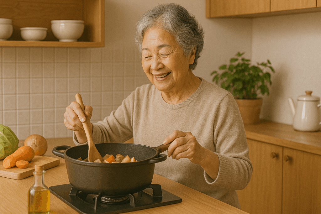 料理する高齢者