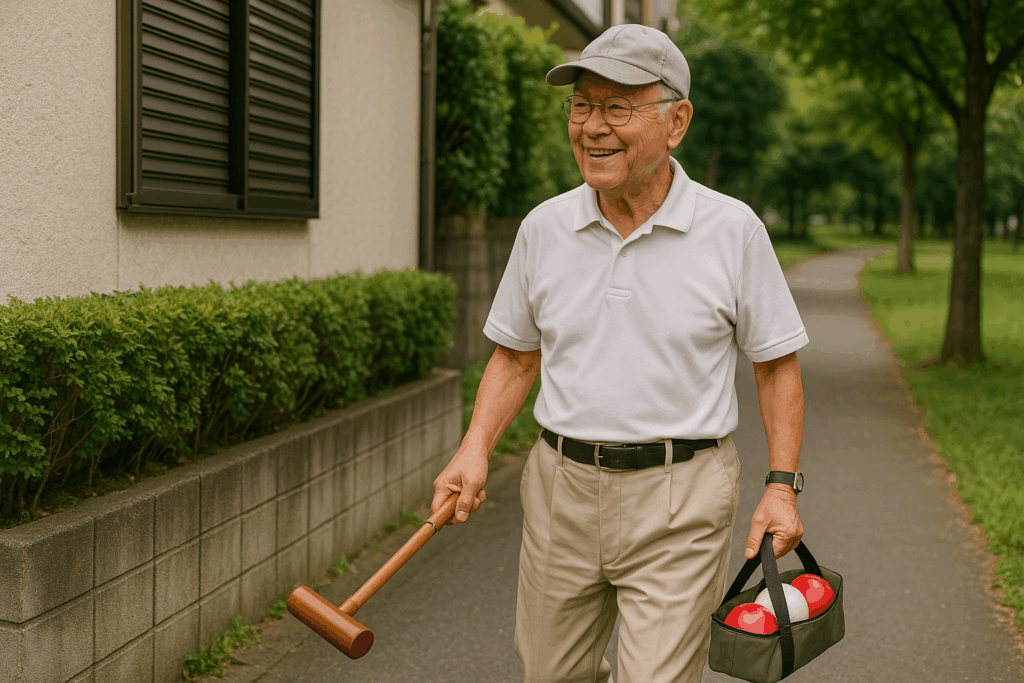 ゲートボール会場に向かうシニア
