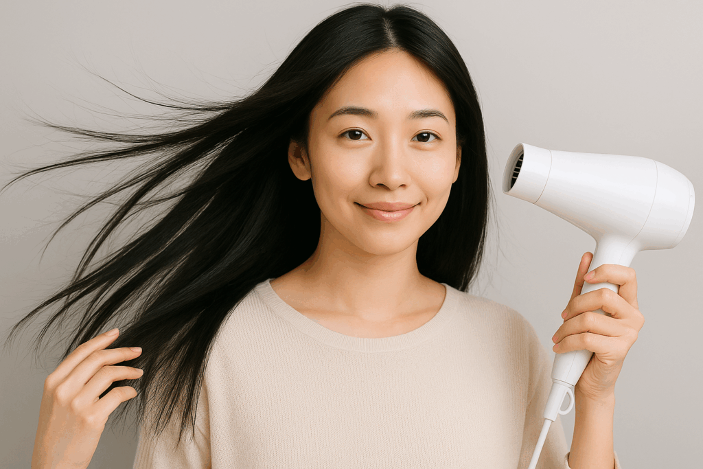 髪を乾かす