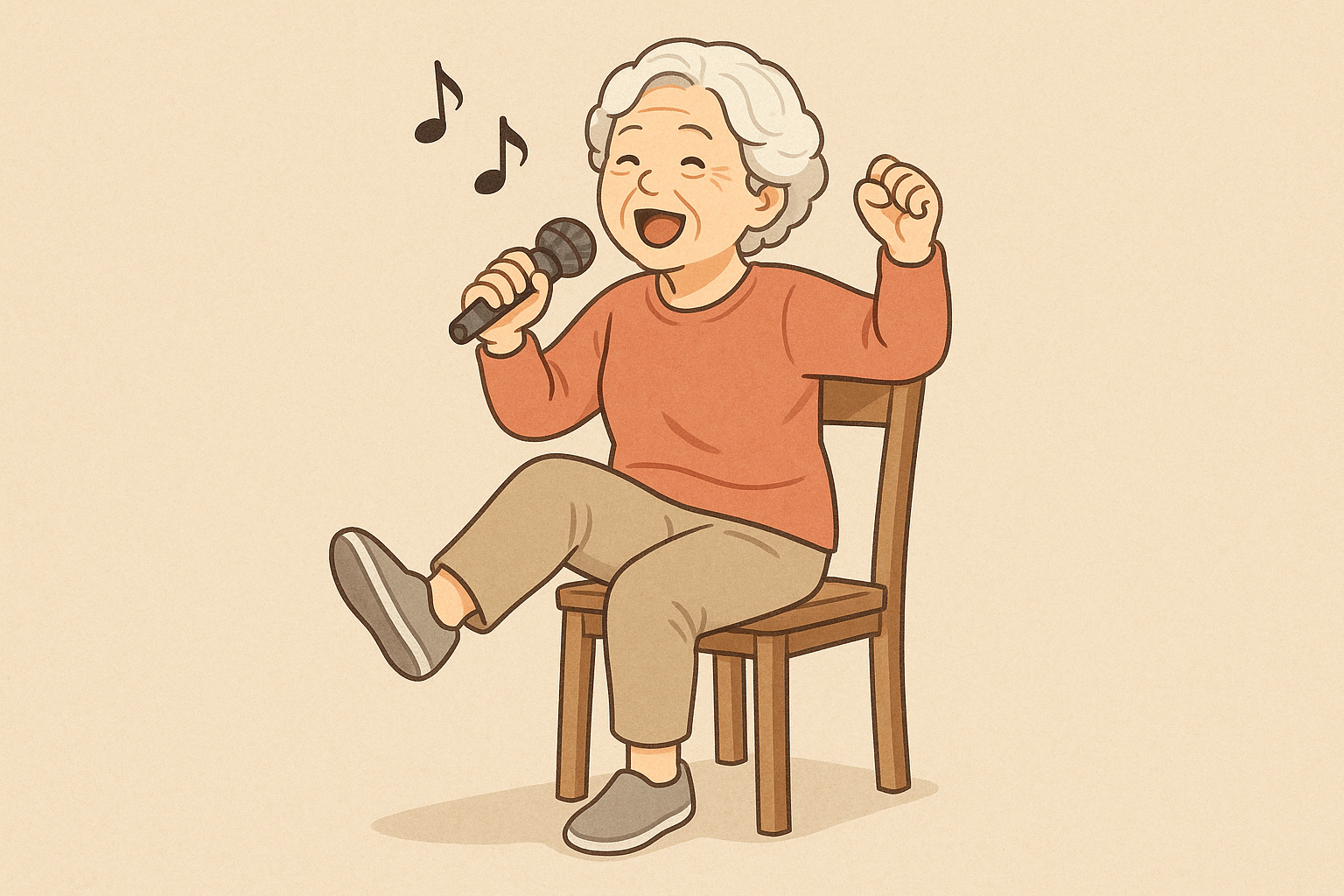 椅子に座って歌う高齢者