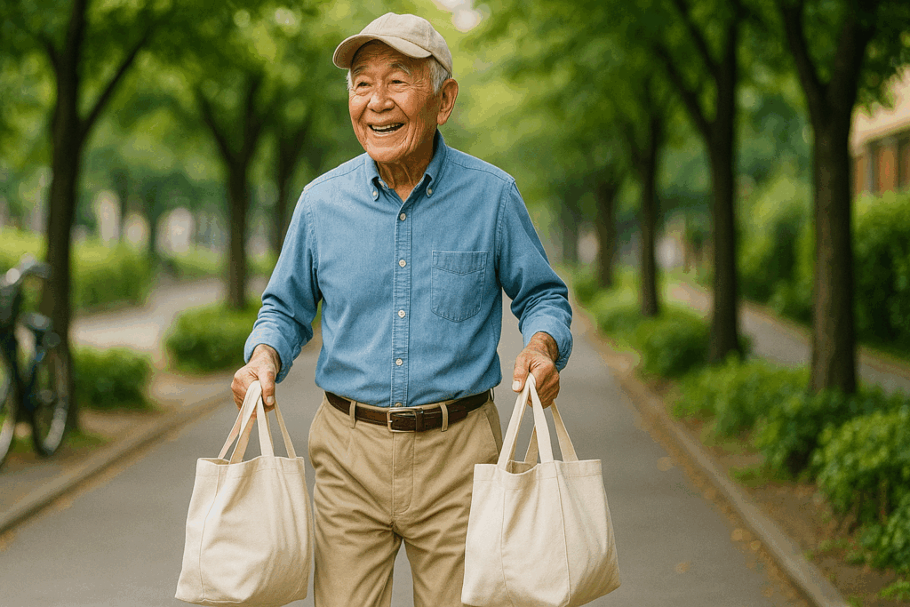買物袋を持つ高齢者