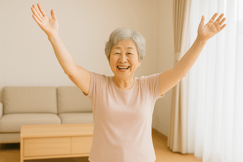 喜ぶシニア