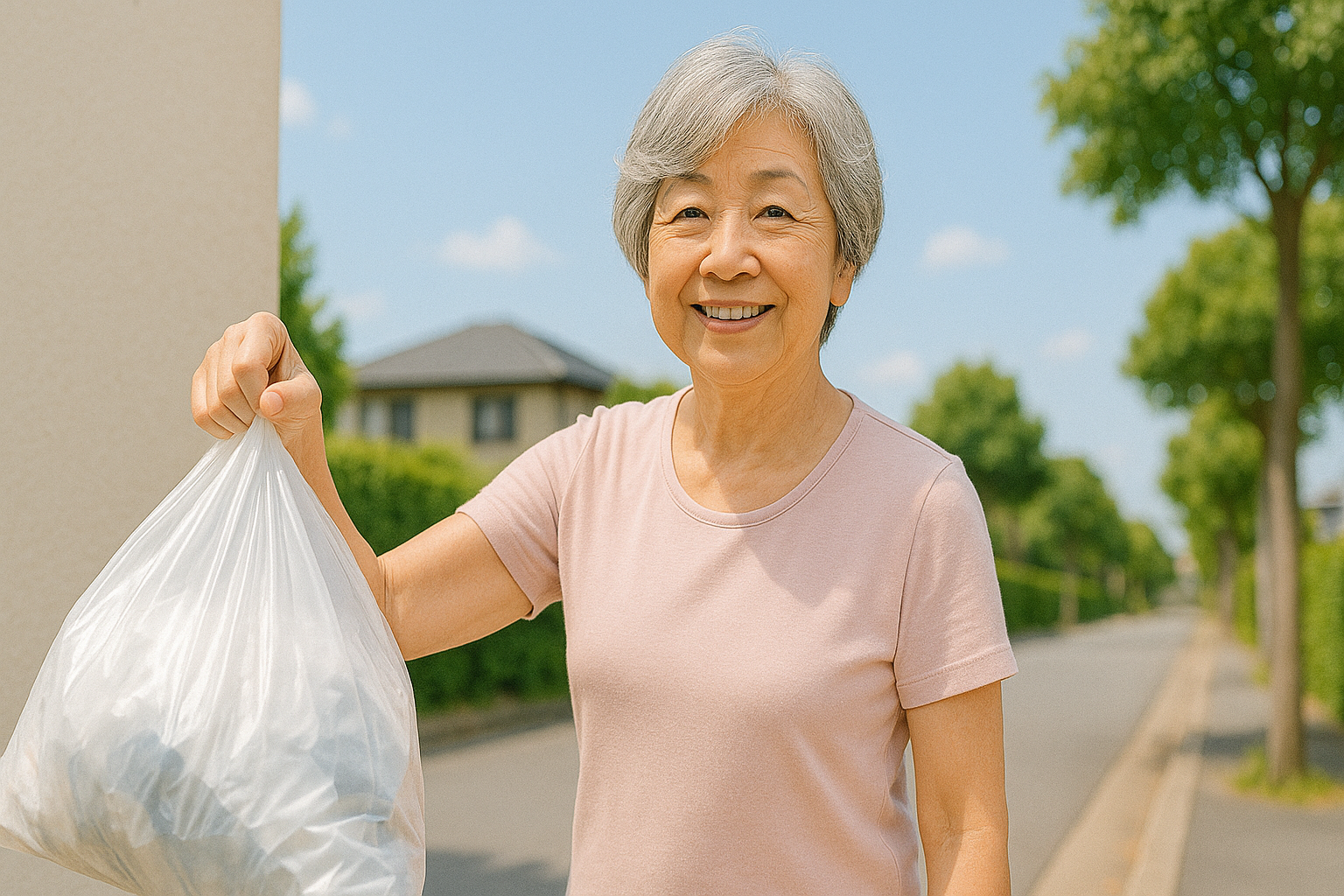 ゴミ出しをするシニア