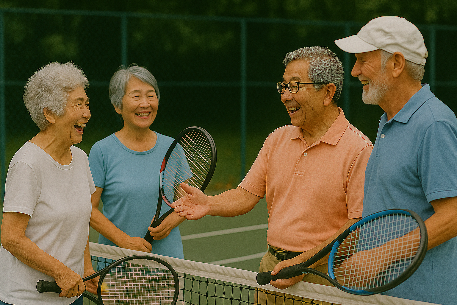 テニスをするシニア