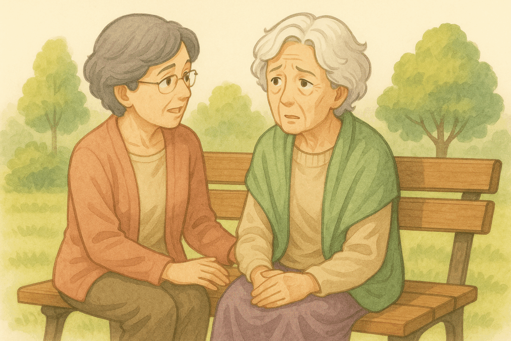 公園で語り合う老婦人たち