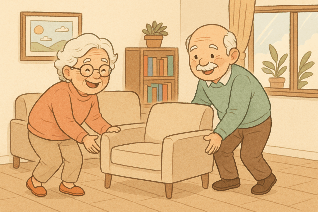 家具を動かす老夫婦