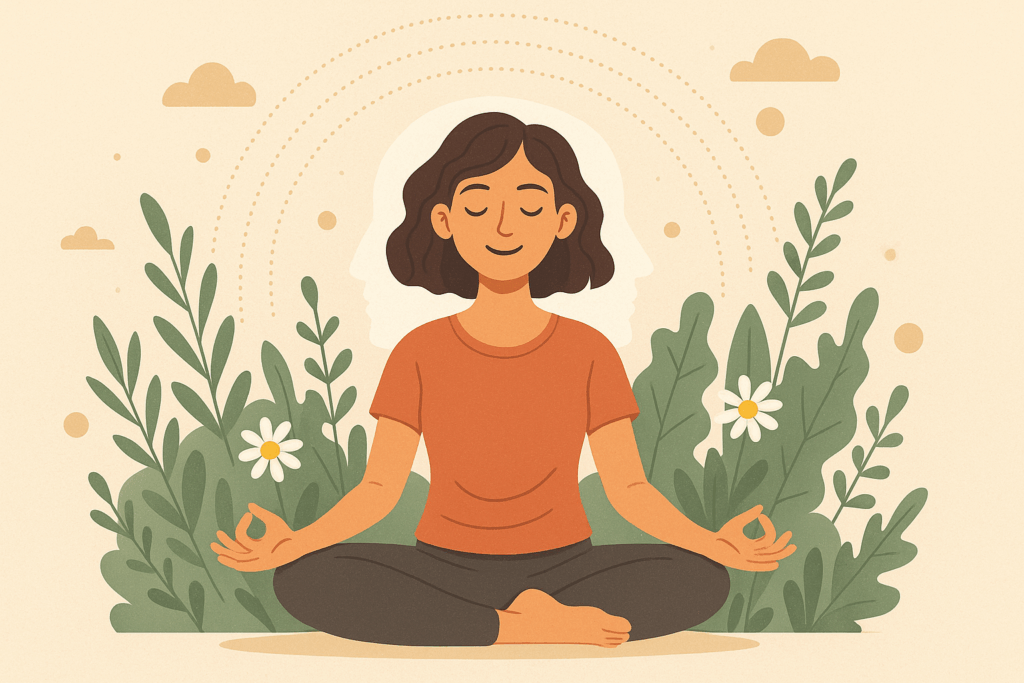 瞑想する女性と自然の調和-