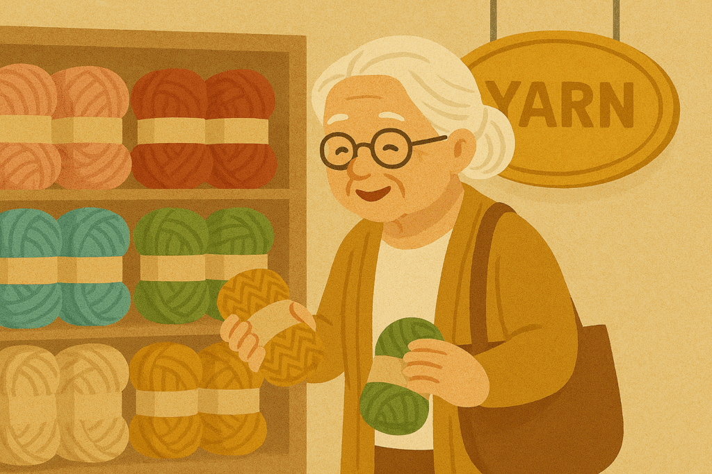 毛糸を買うシニア