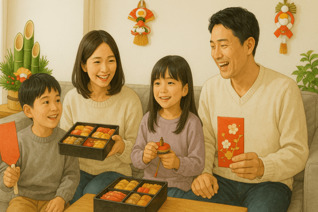 お正月を祝う家族