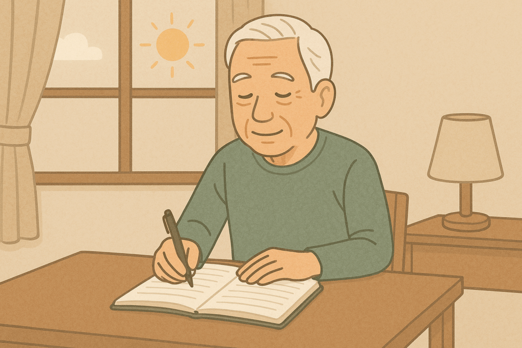 日記をつけるシニア