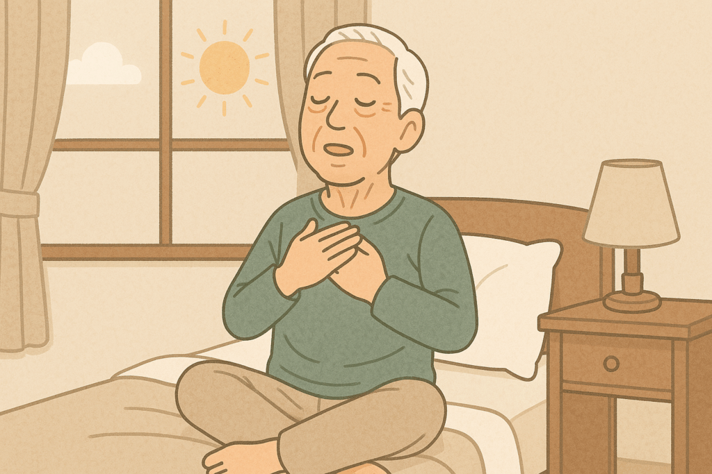 ベットでリラックスするシニア